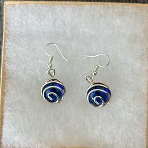 Vintage Blue Marble Earring With Silver Swirl